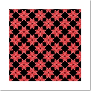 Red And White Flower Tile Geometric Pattern Posters and Art